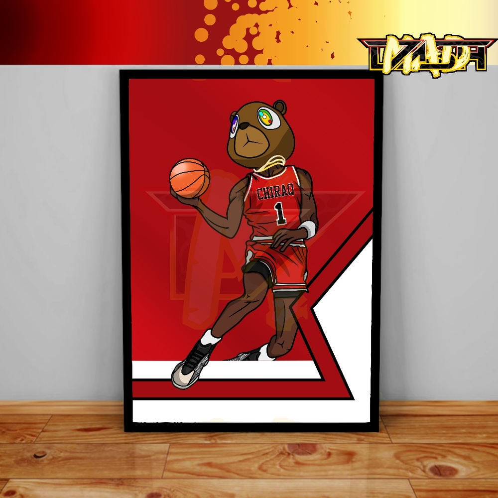 Custom Chicago Bulls Kanye West Ye NBA Poster Wall Art Melo Bron Jordan Brand